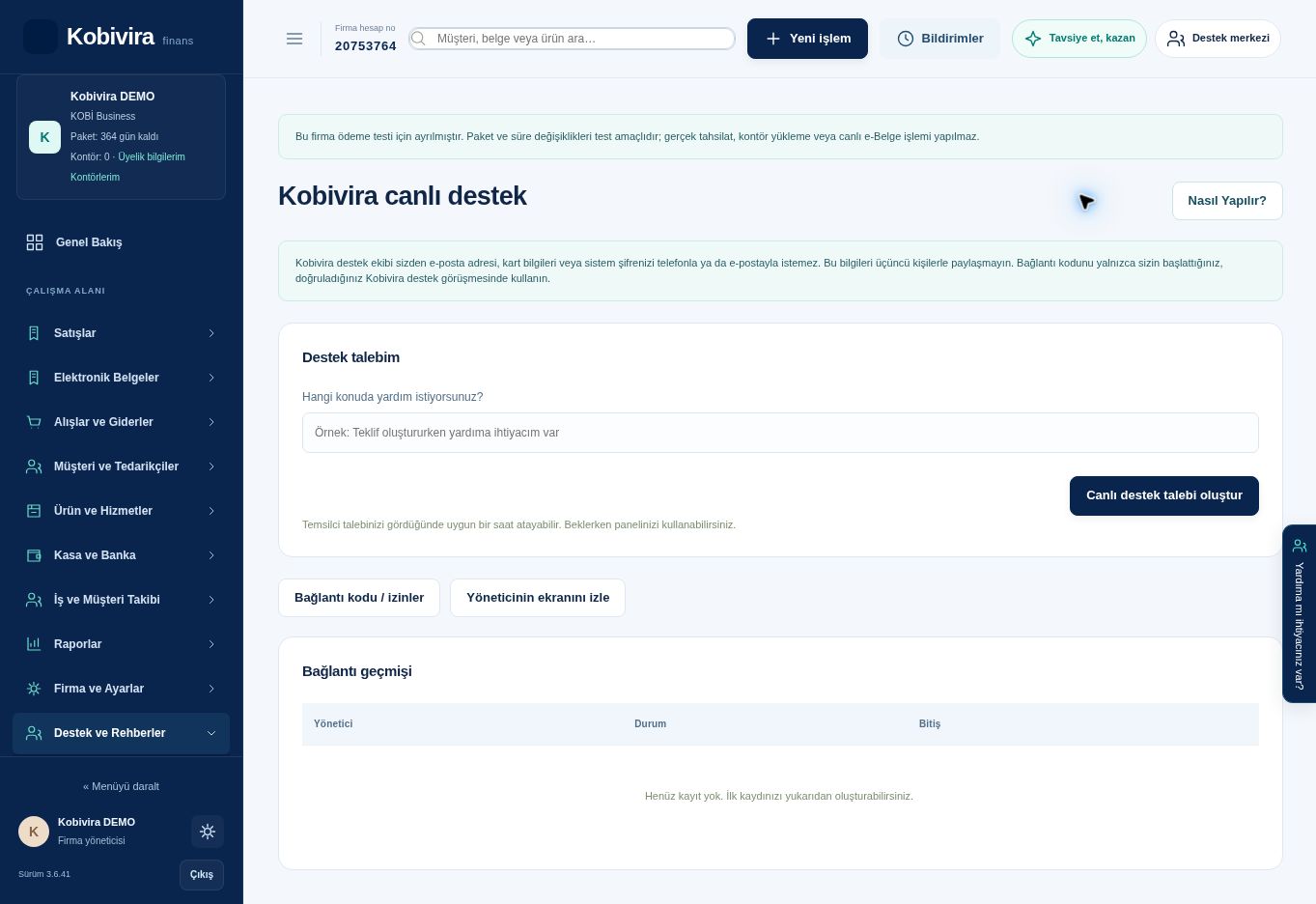 Kobivira canlı destek ekranı