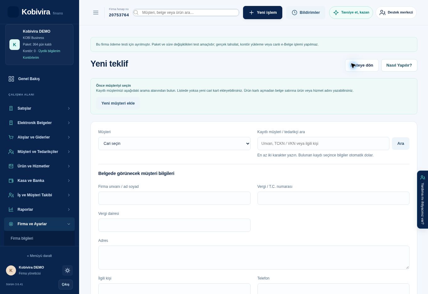 Yeni teklif · yeni kayıt alanları